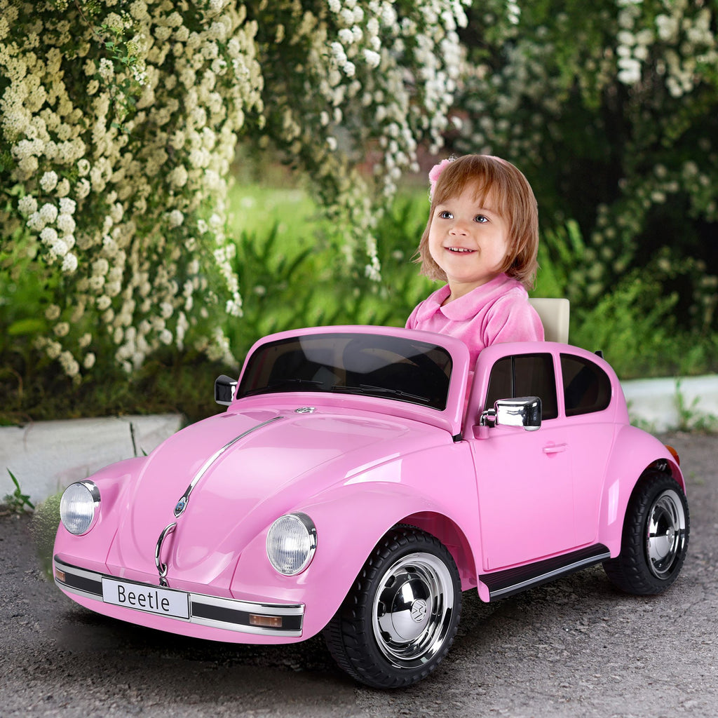 Yeah Depot - Aosom Licensed Volkswagen Beetle Electric Kids Ride-On Car 6V Battery Powered Toy with Remote Control Music Horn Lights MP3 for 3-6 Years Old Pink