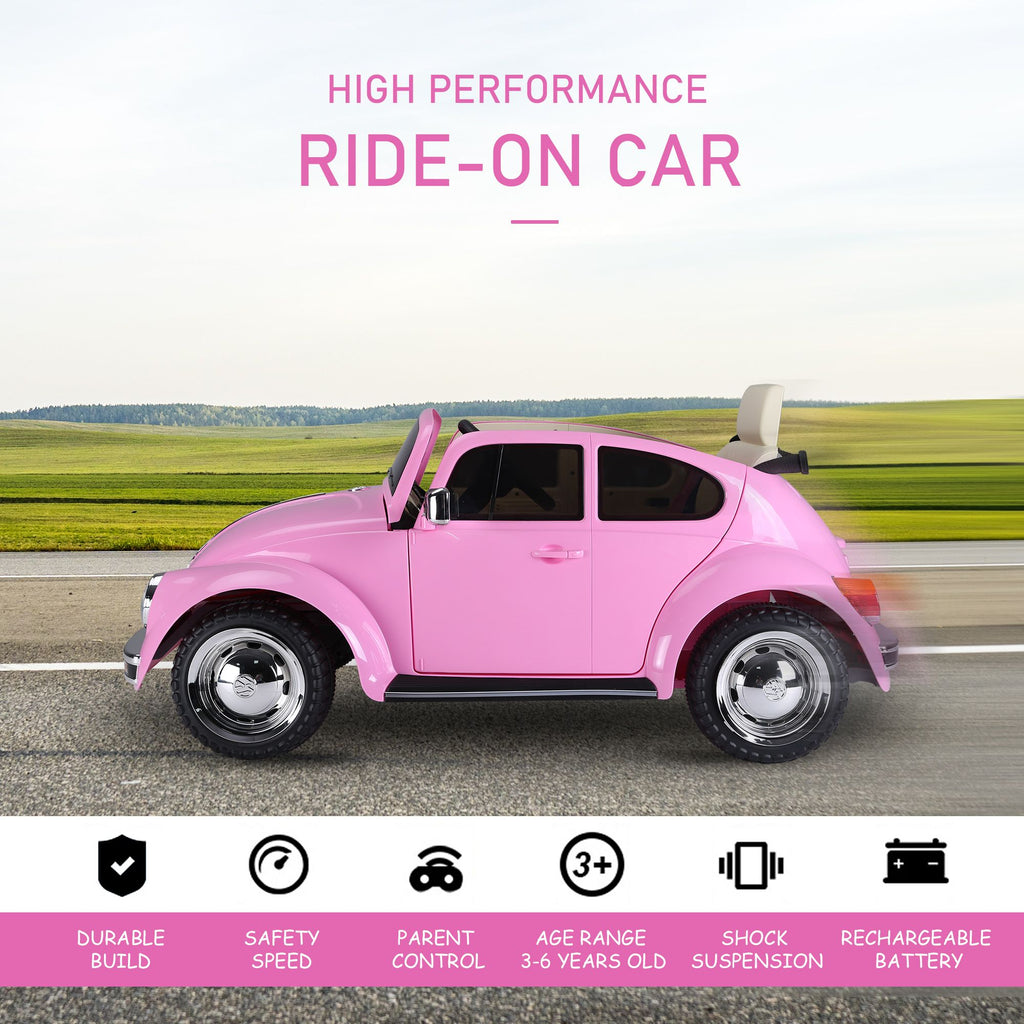 Yeah Depot - Aosom Licensed Volkswagen Beetle Electric Kids Ride-On Car 6V Battery Powered Toy with Remote Control Music Horn Lights MP3 for 3-6 Years Old Pink