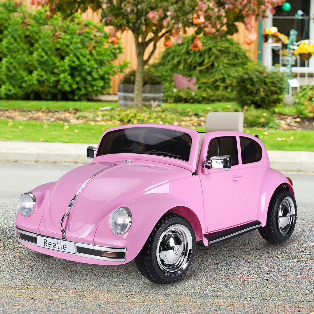 Yeah Depot - Aosom Licensed Volkswagen Beetle Electric Kids Ride-On Car 6V Battery Powered Toy with Remote Control Music Horn Lights MP3 for 3-6 Years Old Pink