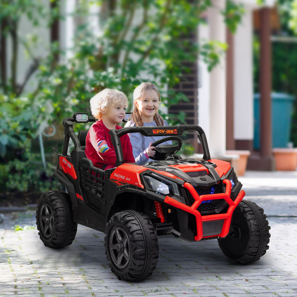 Yeah Depot - Qaba 2 Seater Electric Car for Kids, 24V Battery Powered Ride on Car with Remote Control, 3 Speed, Slow Start, LED Lights, Music, Horn, Spring Suspension for 3-8 Years, Red