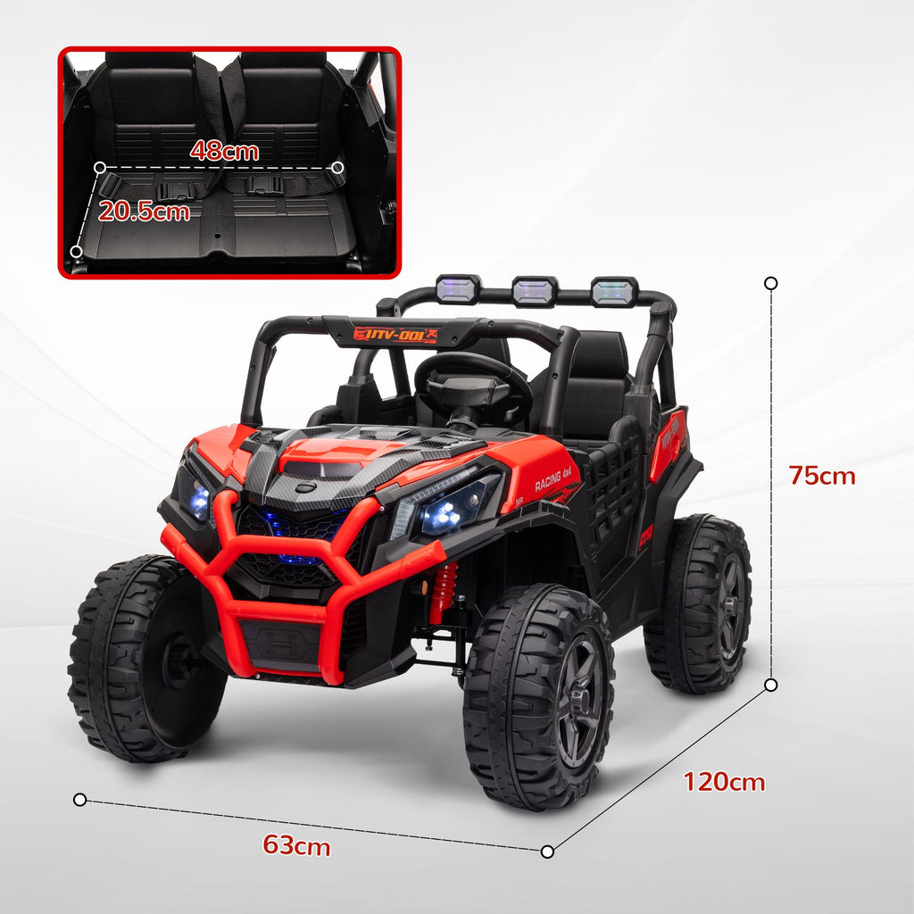 Yeah Depot - Qaba 2 Seater Electric Car for Kids, 24V Battery Powered Ride on Car with Remote Control, 3 Speed, Slow Start, LED Lights, Music, Horn, Spring Suspension for 3-8 Years, Red