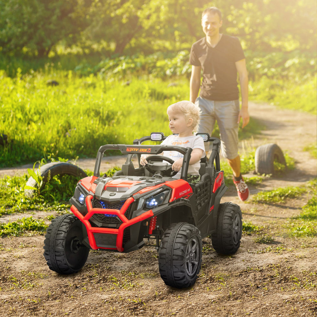 Yeah Depot - Qaba 2 Seater Electric Car for Kids, 24V Battery Powered Ride on Car with Remote Control, 3 Speed, Slow Start, LED Lights, Music, Horn, Spring Suspension for 3-8 Years, Red