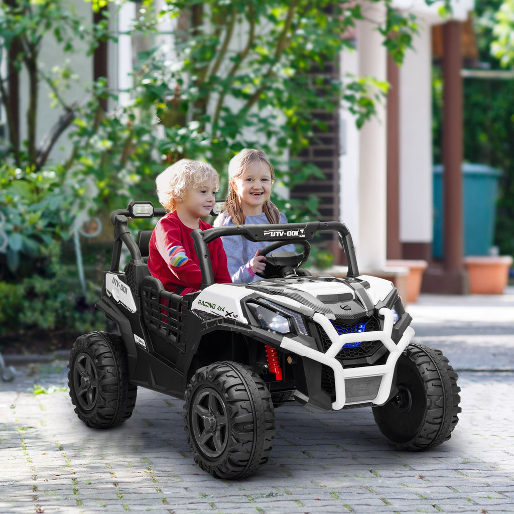 Yeah Depot - Qaba 2 Seater Electric Car for Kids, 24V Battery Powered Ride on Car with Remote Control, 3 Speed, Slow Start, LED Lights, Music, Horn, Spring Suspension for 3-8 Years, White