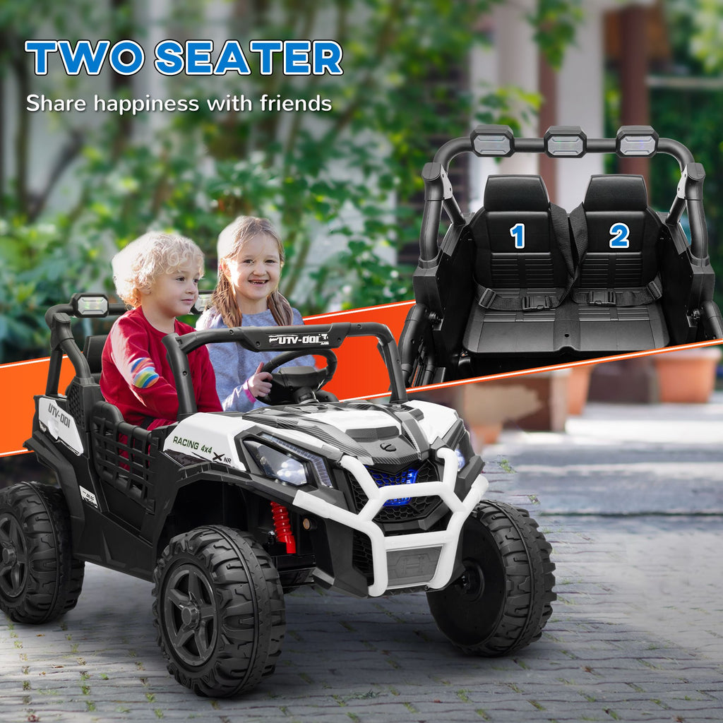 Yeah Depot - Qaba 2 Seater Electric Car for Kids, 24V Battery Powered Ride on Car with Remote Control, 3 Speed, Slow Start, LED Lights, Music, Horn, Spring Suspension for 3-8 Years, White