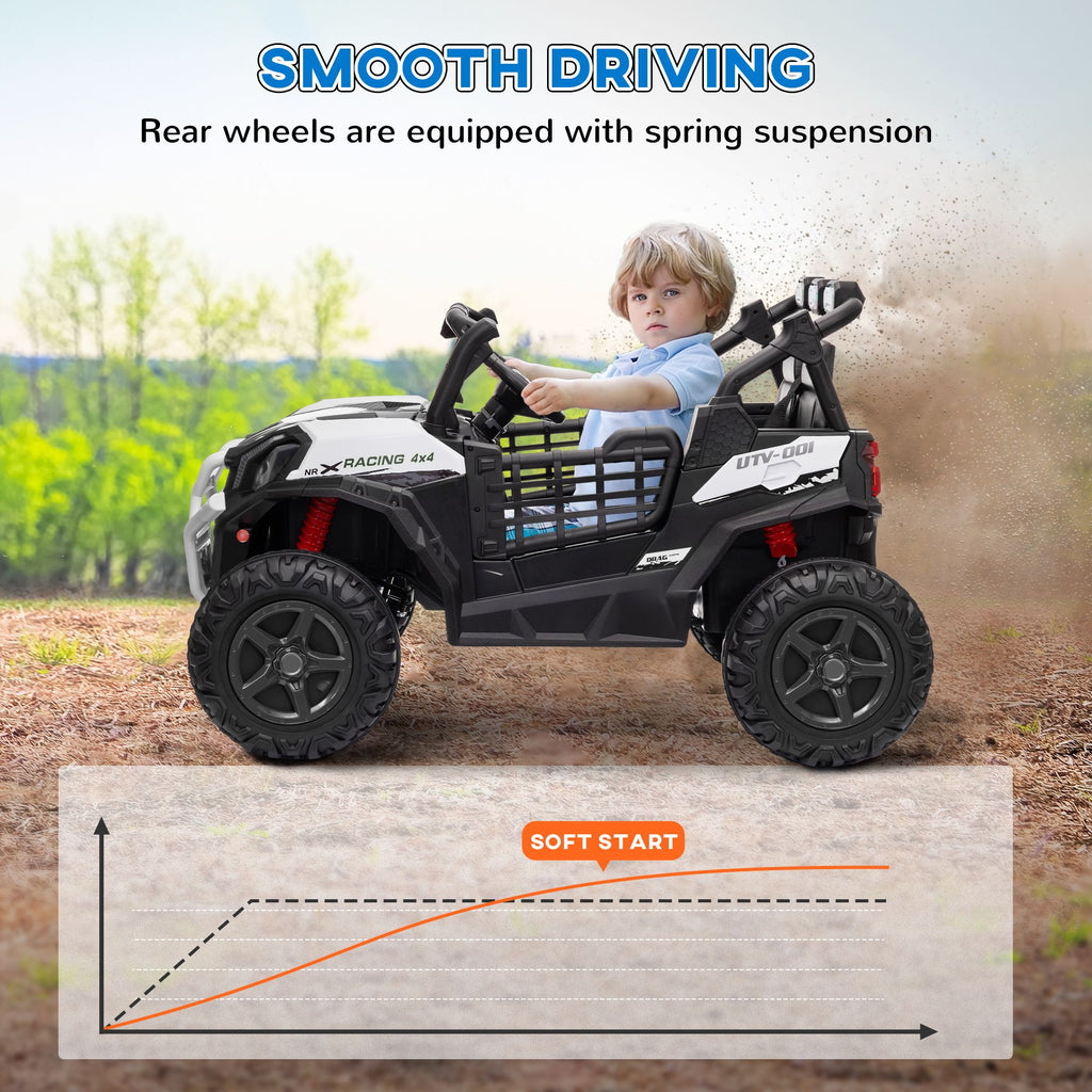 Yeah Depot - Qaba 2 Seater Electric Car for Kids, 24V Battery Powered Ride on Car with Remote Control, 3 Speed, Slow Start, LED Lights, Music, Horn, Spring Suspension for 3-8 Years, White