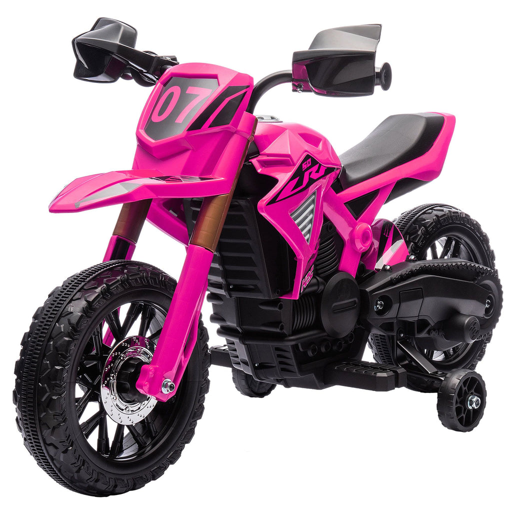 Yeah Depot - Qaba Kids Motorcycle, 6V Battery Powered Dirt Bike with Training Wheels, Horn & Start Sound, Electric Motorcycle for Kids 3-8 Years, Pink