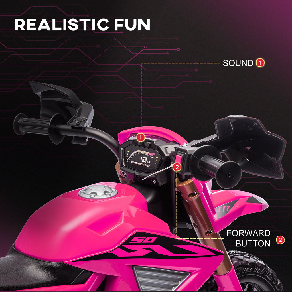 Yeah Depot - Qaba Kids Motorcycle, 6V Battery Powered Dirt Bike with Training Wheels, Horn & Start Sound, Electric Motorcycle for Kids 3-8 Years, Pink