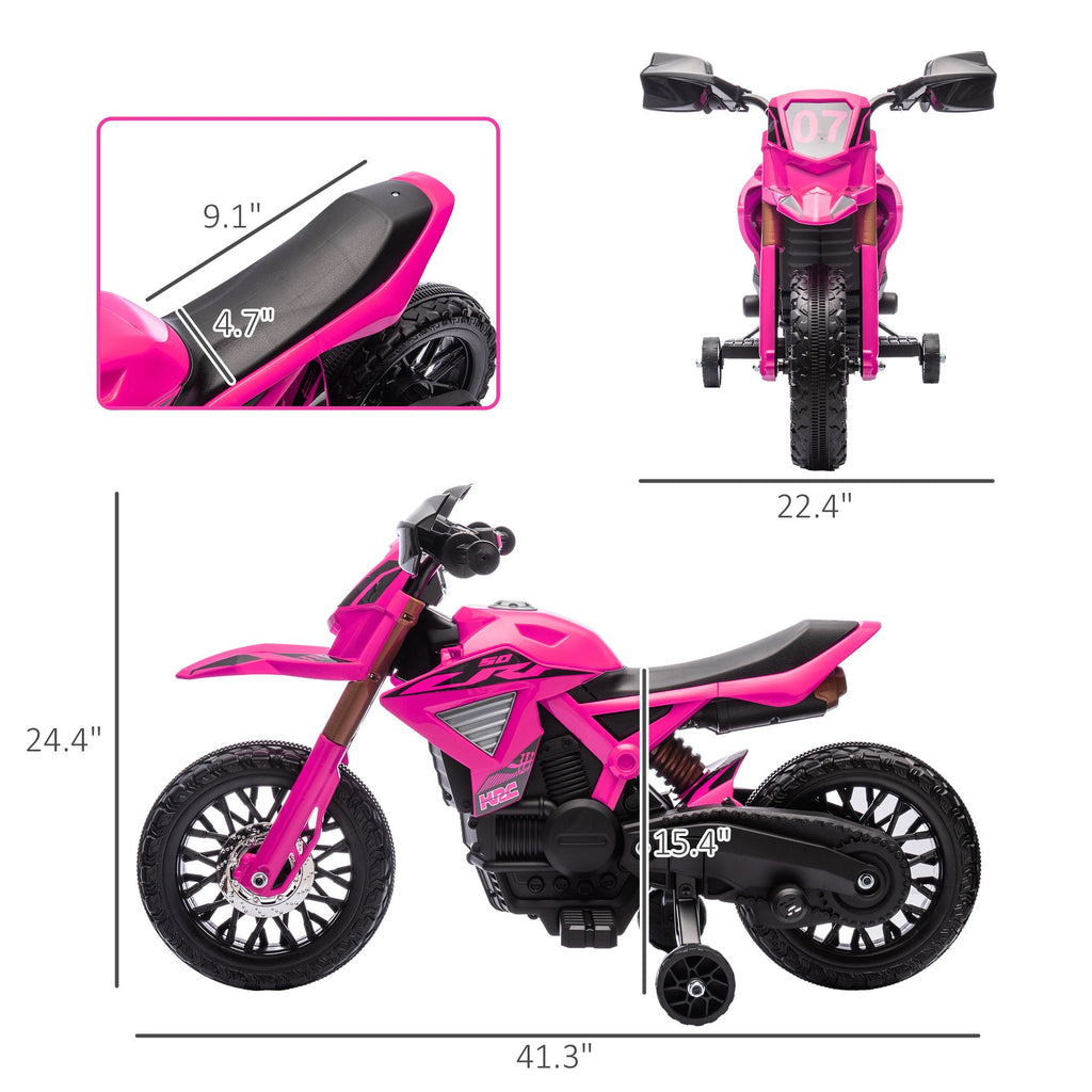 Yeah Depot - Qaba Kids Motorcycle, 6V Battery Powered Dirt Bike with Training Wheels, Horn & Start Sound, Electric Motorcycle for Kids 3-8 Years, Pink