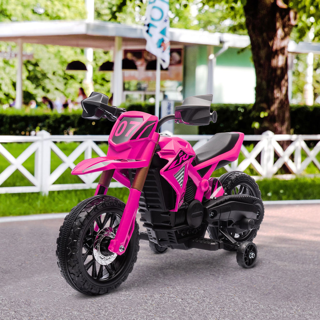 Yeah Depot - Qaba Kids Motorcycle, 6V Battery Powered Dirt Bike with Training Wheels, Horn & Start Sound, Electric Motorcycle for Kids 3-8 Years, Pink