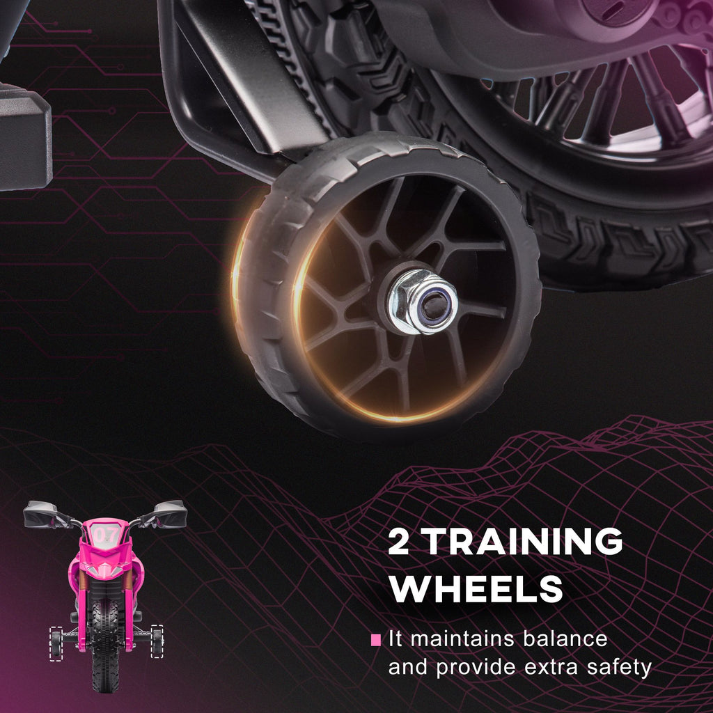 Yeah Depot - Qaba Kids Motorcycle, 6V Battery Powered Dirt Bike with Training Wheels, Horn & Start Sound, Electric Motorcycle for Kids 3-8 Years, Pink