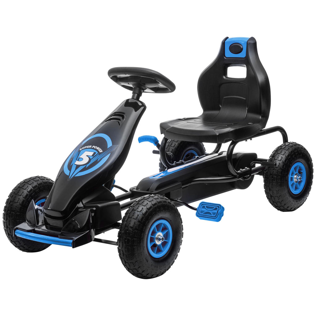 Yeah Depot - Aosom Kids Pedal Go Kart Ride-on Toy with Ergonomic Comfort, Pedal Car with Tough, Wear-Resistant Tread, Go Cart Kids Car for Boys & Girls with Suspension System, Safety Hand Brake, Ages 5-12, Blue
