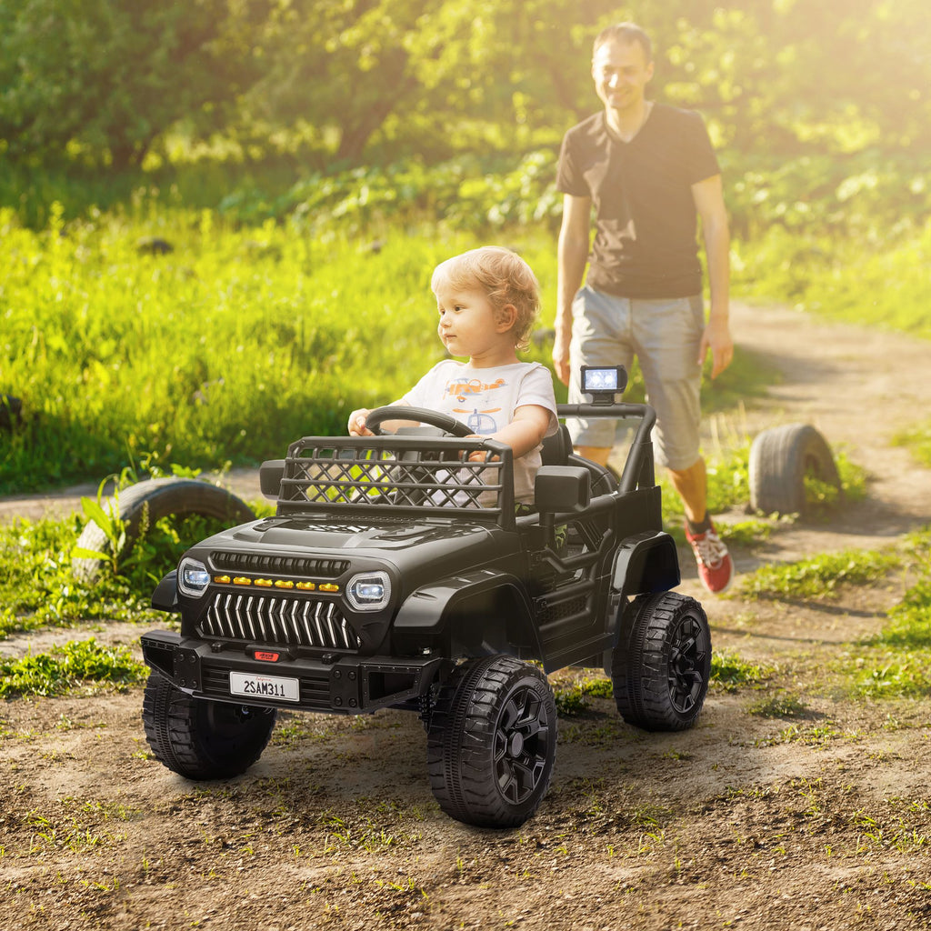 Yeah Depot - Qaba 12V Ride On Truck, Battery Powered Kids Electric Car UTV with 4 Suspension Wheels, Remote Control, 3 Speeds, LED Headlights, Horn, USB Music, Black