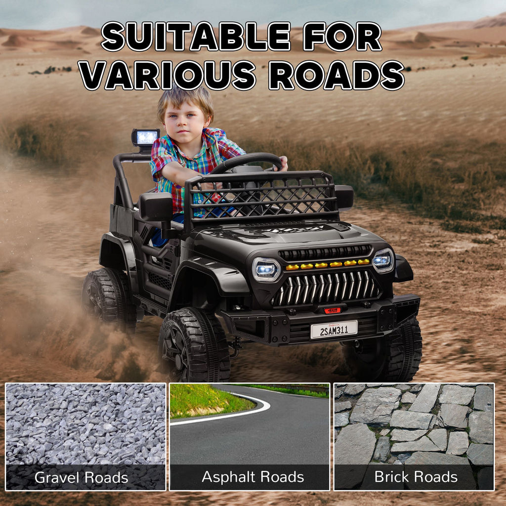 Yeah Depot - Qaba 12V Ride On Truck, Battery Powered Kids Electric Car UTV with 4 Suspension Wheels, Remote Control, 3 Speeds, LED Headlights, Horn, USB Music, Black