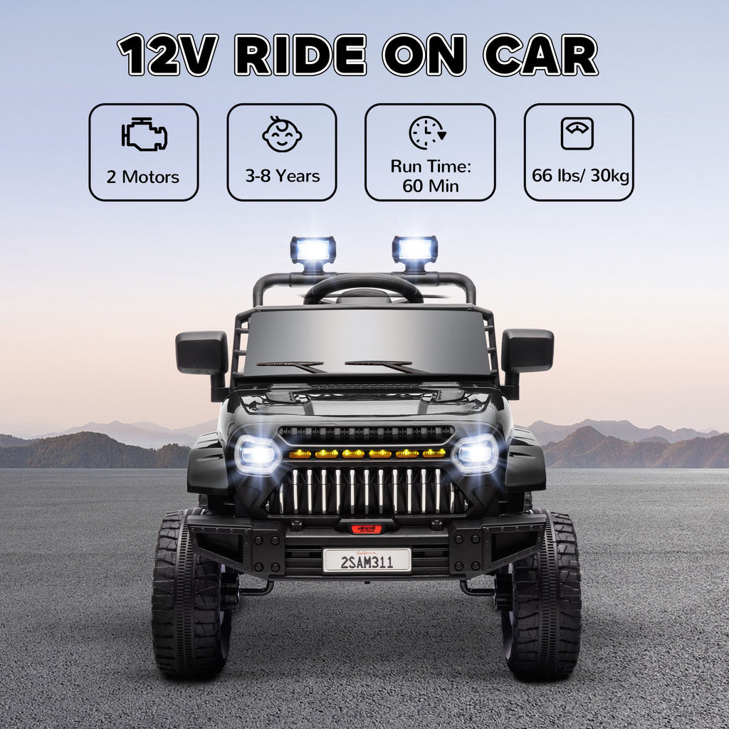 Yeah Depot - Qaba 12V Ride On Truck, Battery Powered Kids Electric Car UTV with 4 Suspension Wheels, Remote Control, 3 Speeds, LED Headlights, Horn, USB Music, Black