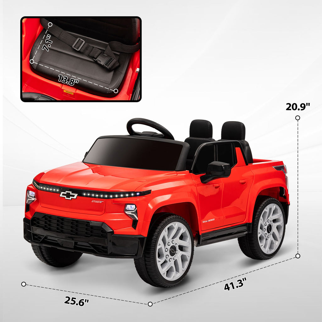 Yeah Depot - Qaba 12V Kids Electric Car, Chevrolet Silverado EV RST Licensed Ride on Car with Parent Remote Control, Spring Suspension, Soft Start, Training Wheels, LED Lights, Music, MP3, 3 Speed, Red