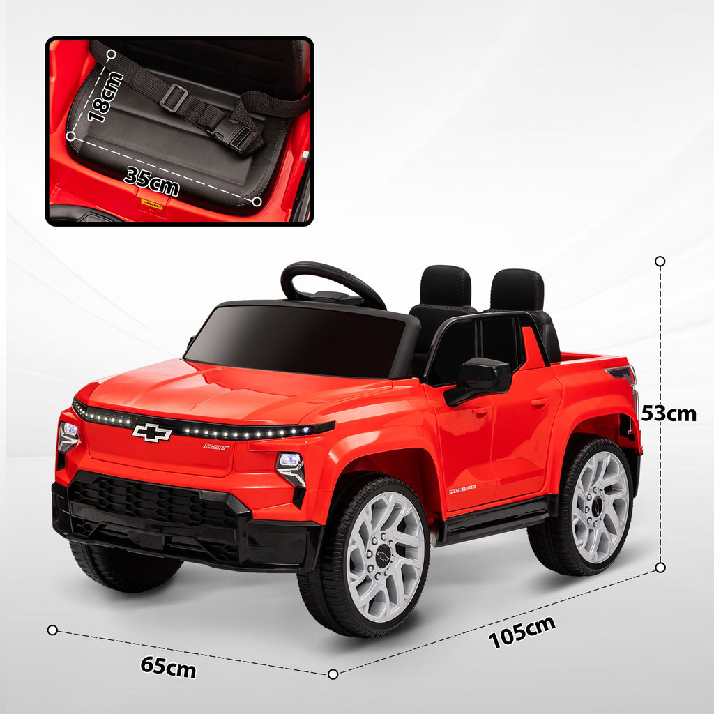 Yeah Depot - Qaba 12V Kids Electric Car, Chevrolet Silverado EV RST Licensed Ride on Car with Parent Remote Control, Spring Suspension, Soft Start, Training Wheels, LED Lights, Music, MP3, 3 Speed, Red
