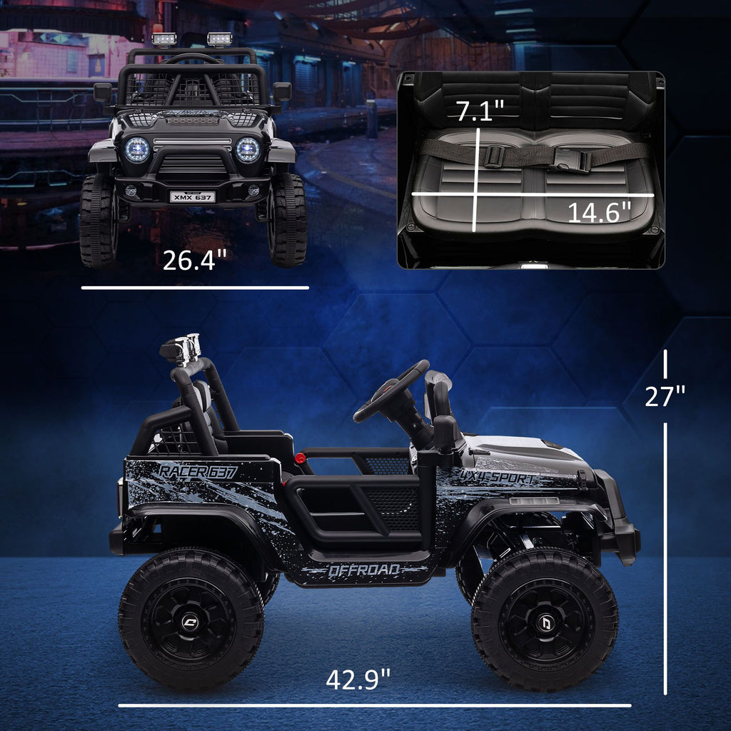 Yeah Depot - Qaba 12V Ride on Truck, Battery Powered Kids Electric Car with Parent Remote, 4 Suspension Wheels, 3 MPH Max Speed, Music, Horn & LED Lights for Ages 3-6 Years Old, Black