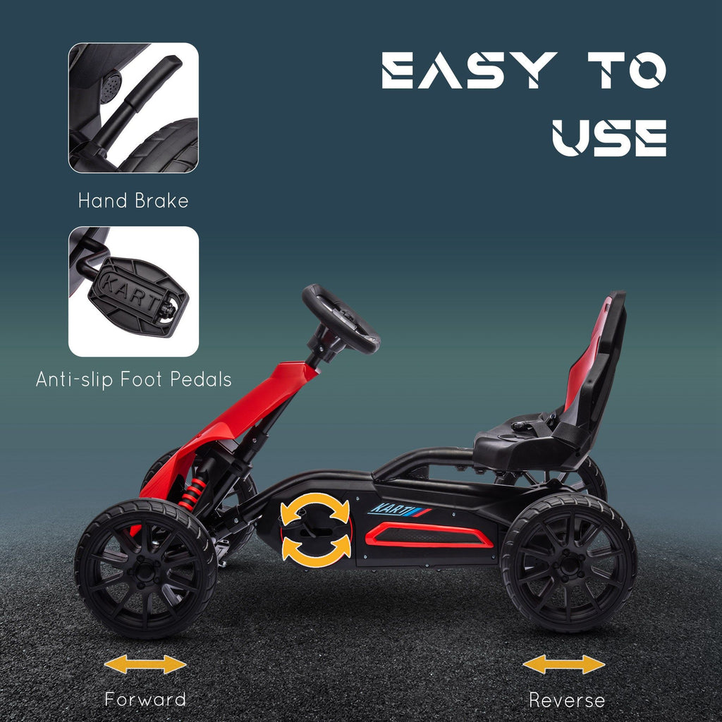 Yeah Depot - Aosom Kids Pedal Go Kart, Outdoor Ride on Toy with Adjustable Seat, Swing Axle, Handbrake, 4 Non-Slip EVA Wheels for Boys and Girls Aged 3-8 Years Old, Red