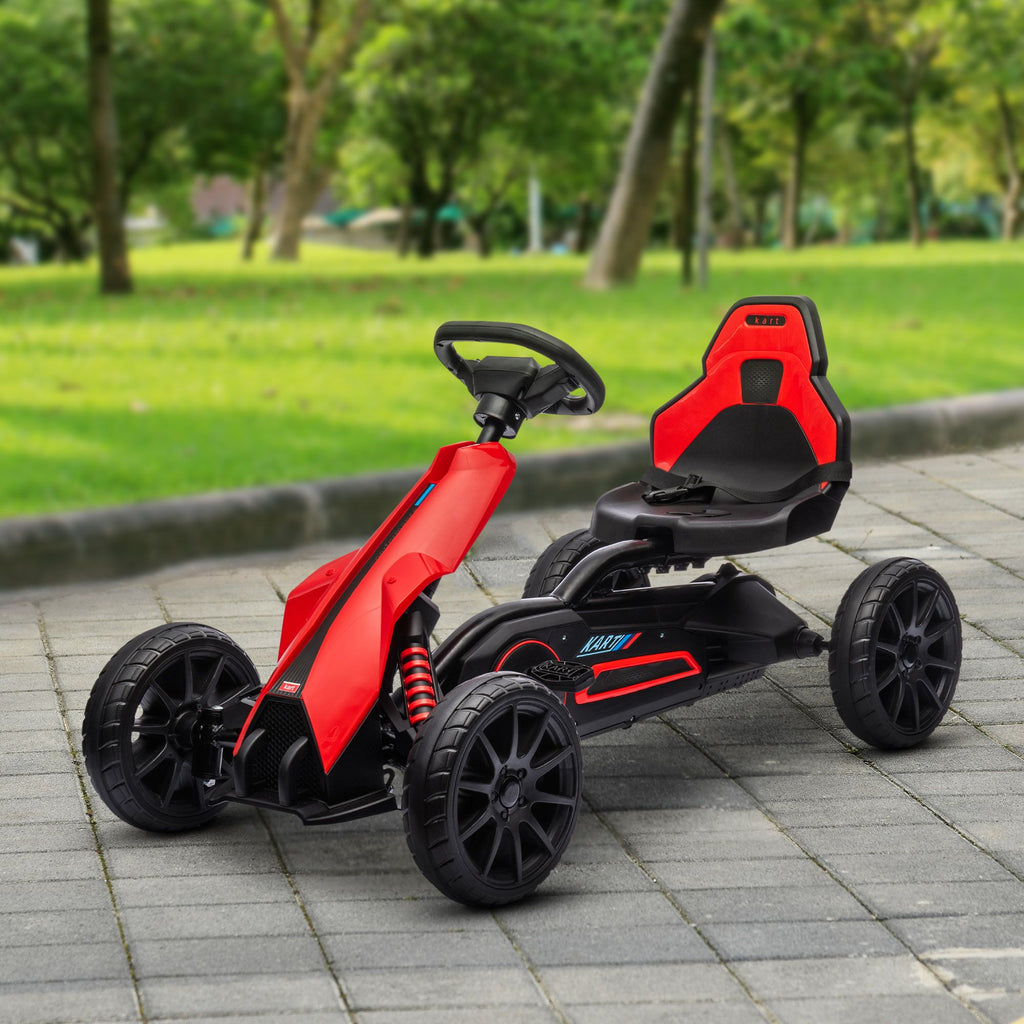Yeah Depot - Aosom Kids Pedal Go Kart, Outdoor Ride on Toy with Adjustable Seat, Swing Axle, Handbrake, 4 Non-Slip EVA Wheels for Boys and Girls Aged 3-8 Years Old, Red
