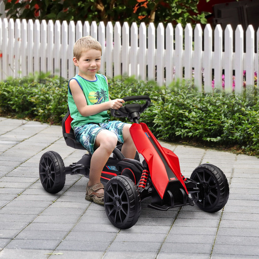 Yeah Depot - Aosom Kids Pedal Go Kart, Outdoor Ride on Toy with Adjustable Seat, Swing Axle, Handbrake, 4 Non-Slip EVA Wheels for Boys and Girls Aged 3-8 Years Old, Red