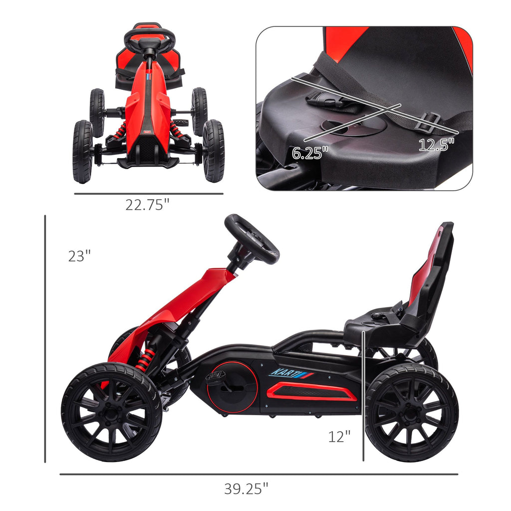 Yeah Depot - Aosom Kids Pedal Go Kart, Outdoor Ride on Toy with Adjustable Seat, Swing Axle, Handbrake, 4 Non-Slip EVA Wheels for Boys and Girls Aged 3-8 Years Old, Red