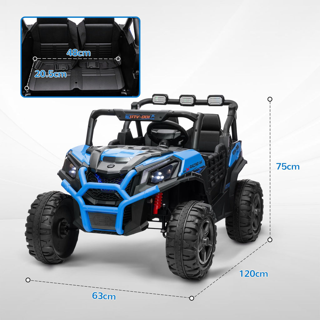 Yeah Depot - Qaba 2 Seater Electric Car for Kids, 24V Battery Powered Ride on Car with Remote Control, 3 Speed, Slow Start, LED Lights, Music, Horn, Spring Suspension for 3-8 Years, Blue