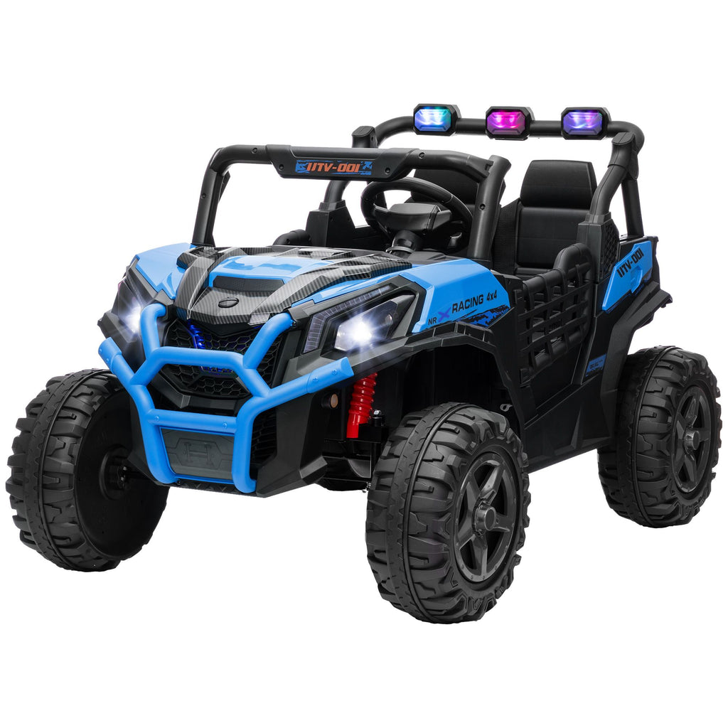 Yeah Depot - Qaba 2 Seater Electric Car for Kids, 24V Battery Powered Ride on Car with Remote Control, 3 Speed, Slow Start, LED Lights, Music, Horn, Spring Suspension for 3-8 Years, Blue