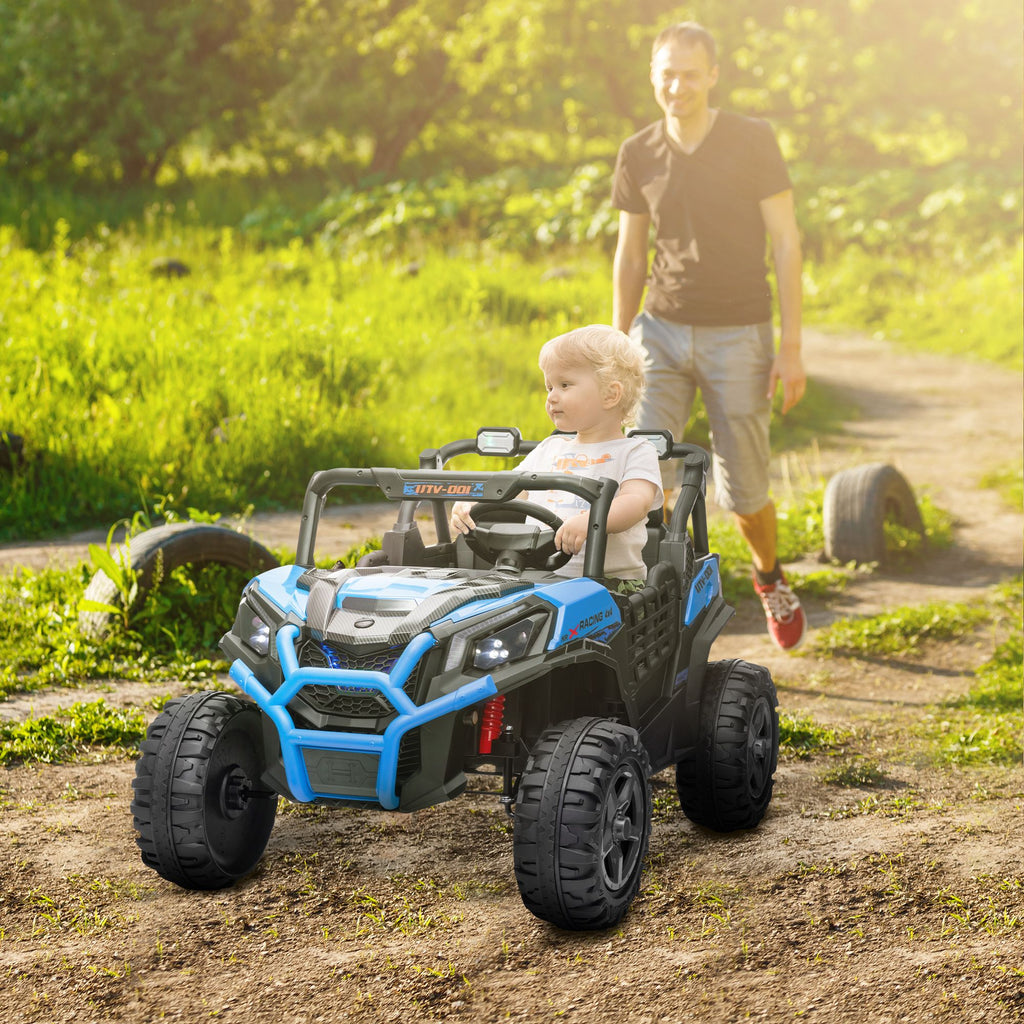 Yeah Depot - Qaba 2 Seater Electric Car for Kids, 24V Battery Powered Ride on Car with Remote Control, 3 Speed, Slow Start, LED Lights, Music, Horn, Spring Suspension for 3-8 Years, Blue