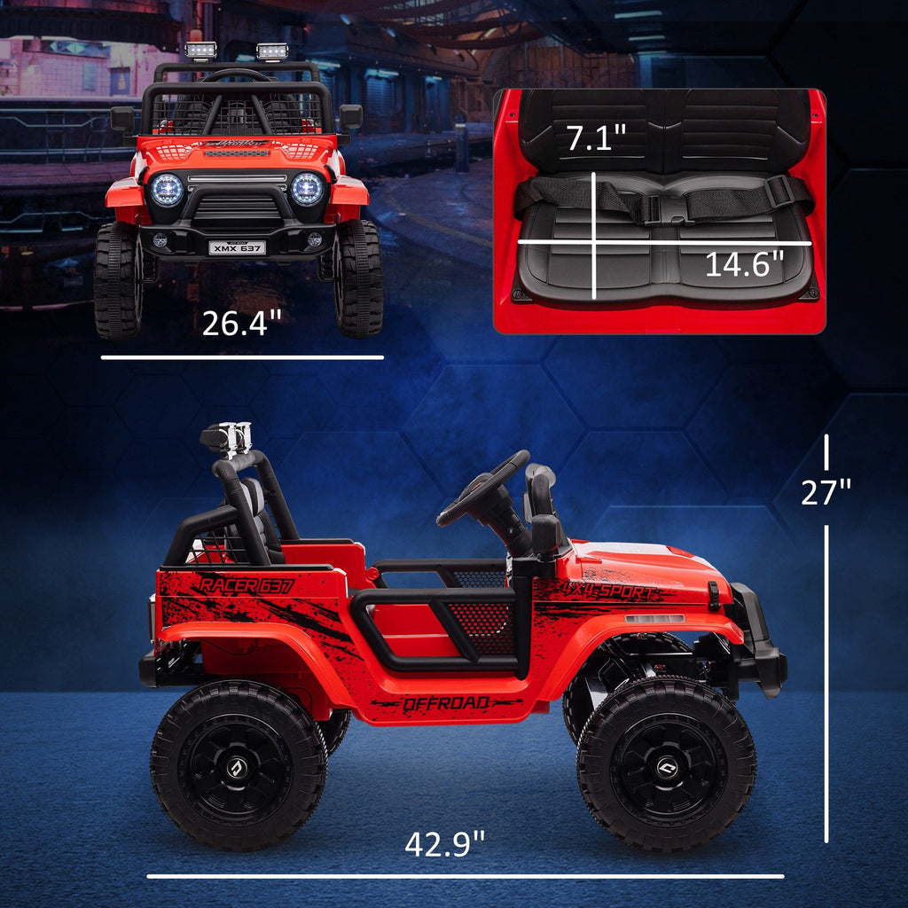 Yeah Depot - Qaba 12V Ride on Truck, Battery Powered Kids Electric Car with Parent Remote, 4 Suspension Wheels, 3 MPH Max Speed, Music, Horn & LED Lights for Ages 3-6 Years Old, Red