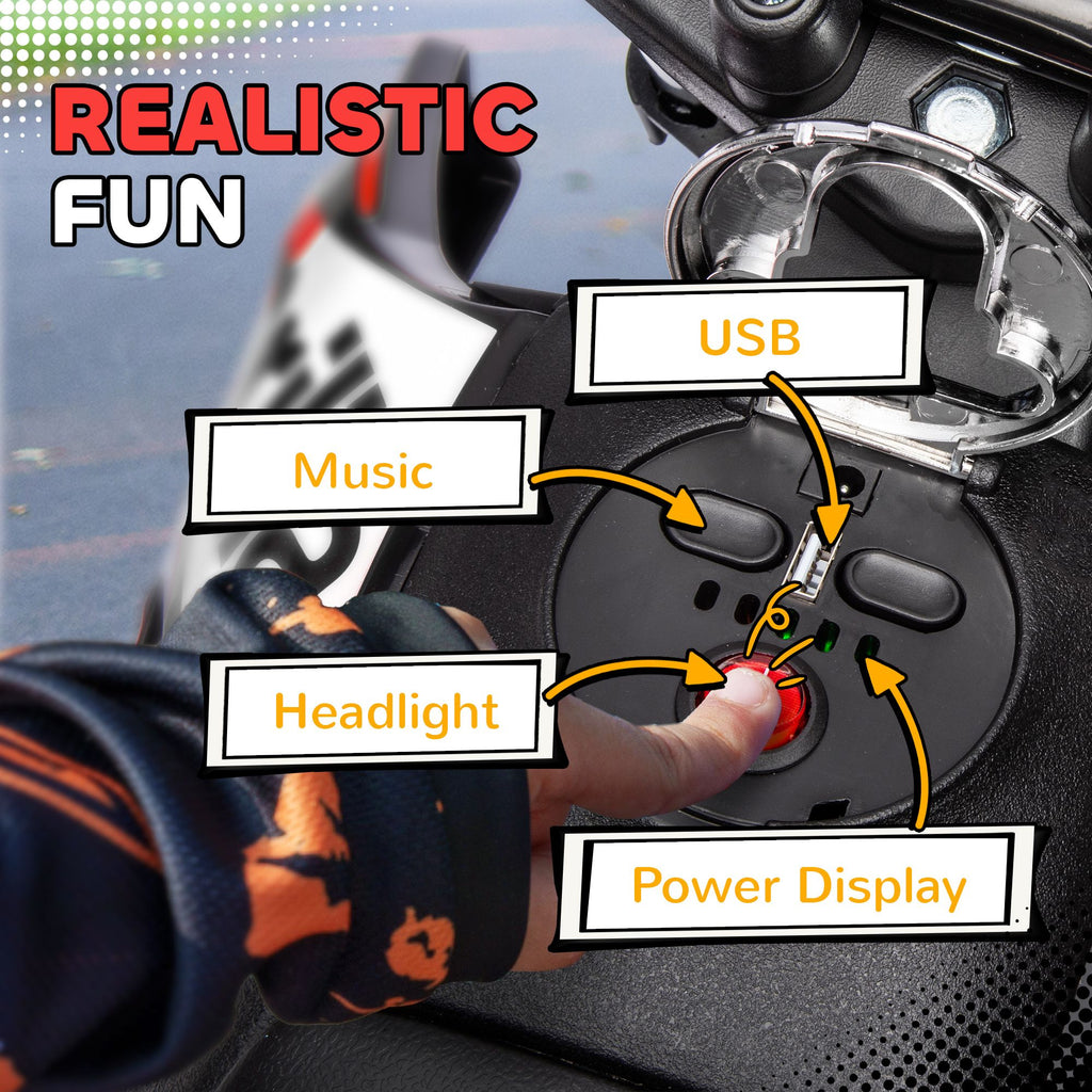 Yeah Depot - Qaba 12V Kids Motorcycle, Aprilia Licenced Electric Motorcycle for Kids with Training Wheels, Spring Suspension, LED Light, USB, Music, Battery Powered Electric Dirt Bike for Boys Girls, Red