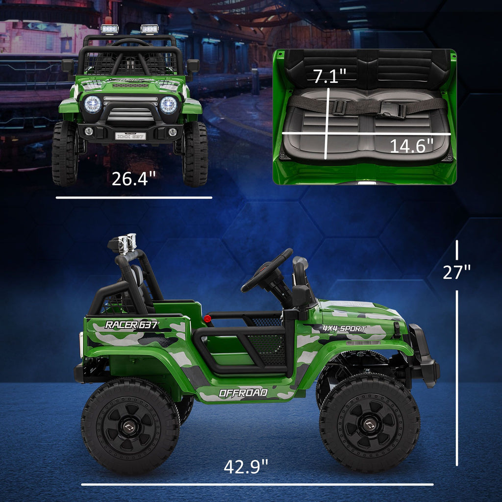 Yeah Depot - Qaba 12V Ride on Truck, Battery Powered Kids Electric Car with Parent Remote, 4 Suspension Wheels, 3 MPH Max Speed, Music, Horn & LED Lights for Ages 3-6 Years Old, Green
