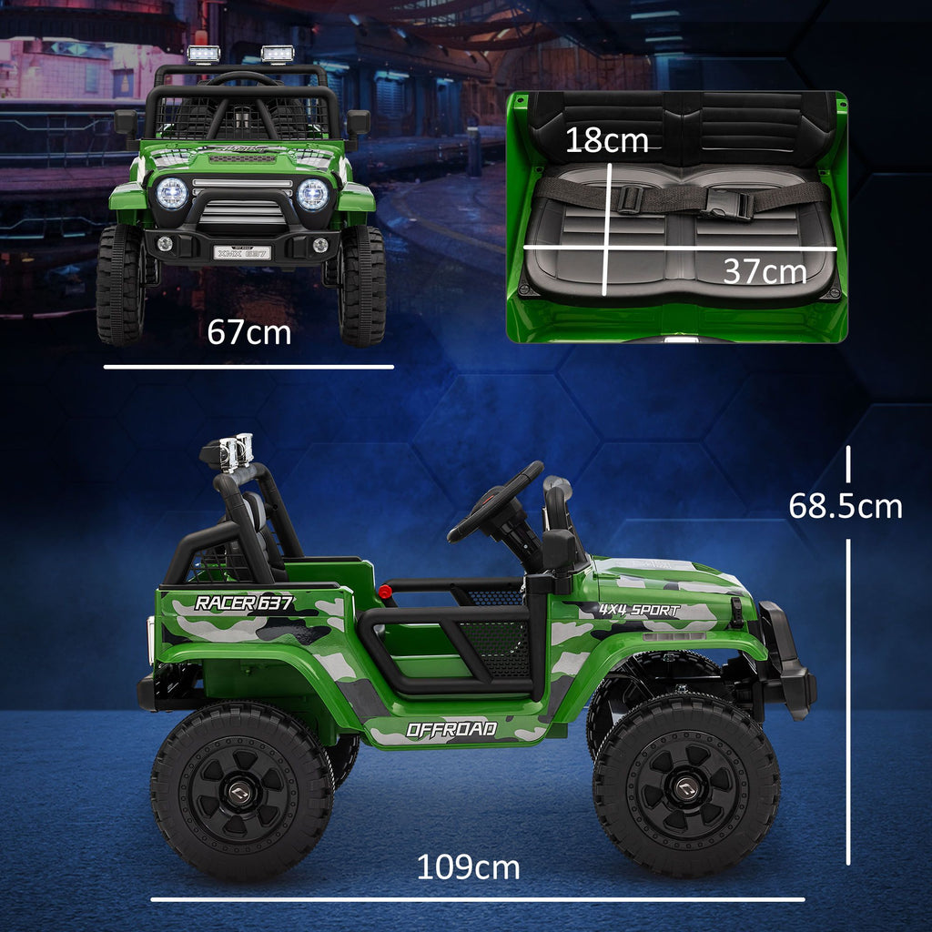 Yeah Depot - Qaba 12V Ride on Truck, Battery Powered Kids Electric Car with Parent Remote, 4 Suspension Wheels, 3 MPH Max Speed, Music, Horn & LED Lights for Ages 3-6 Years Old, Green