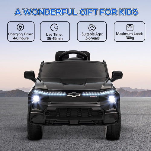 Yeah Depot - Qaba 12V Kids Electric Car, Chevrolet Silverado EV RST Licensed Ride on Car with Parent Remote Control, Spring Suspension, Soft Start, Training Wheels, LED Lights, Music, MP3, 3 Speed, Black