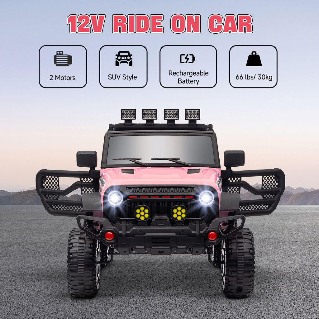 Yeah Depot - Qaba 12V Ride on Truck, Electric Car for Kids, Battery Powered Ride on Car, Parent Remote, 4 Suspension Wheels, Music Horn LED Lights, Pink