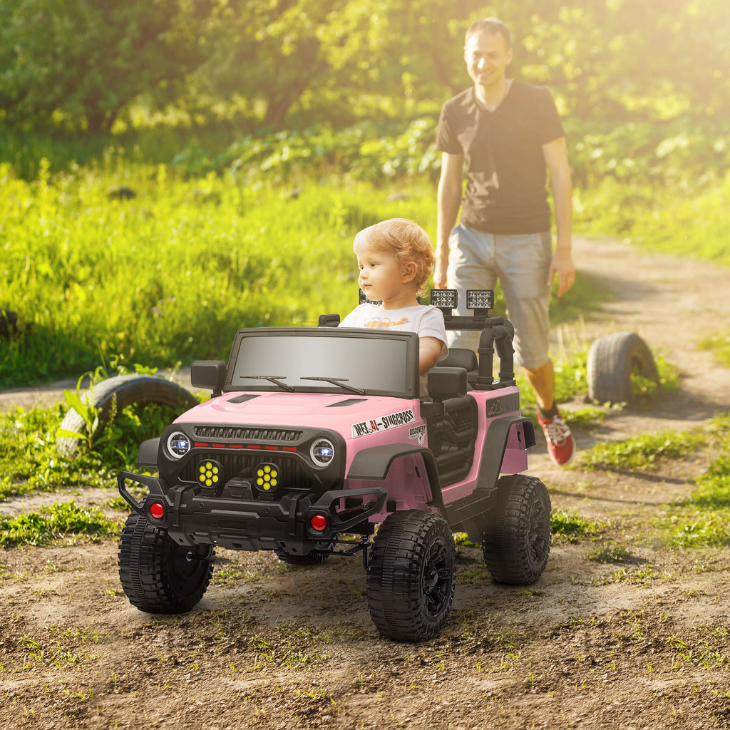 Yeah Depot - Qaba 12V Ride on Truck, Electric Car for Kids, Battery Powered Ride on Car, Parent Remote, 4 Suspension Wheels, Music Horn LED Lights, Pink