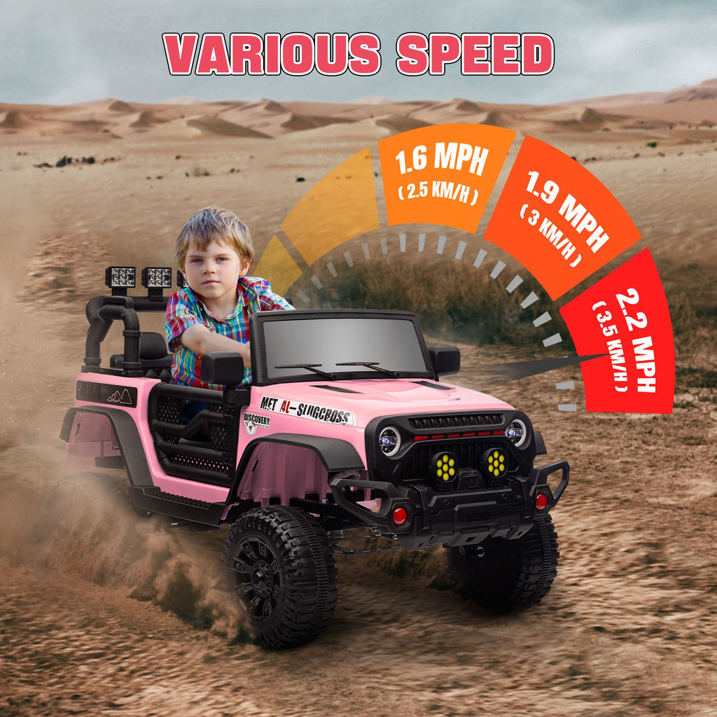 Yeah Depot - Qaba 12V Ride on Truck, Electric Car for Kids, Battery Powered Ride on Car, Parent Remote, 4 Suspension Wheels, Music Horn LED Lights, Pink