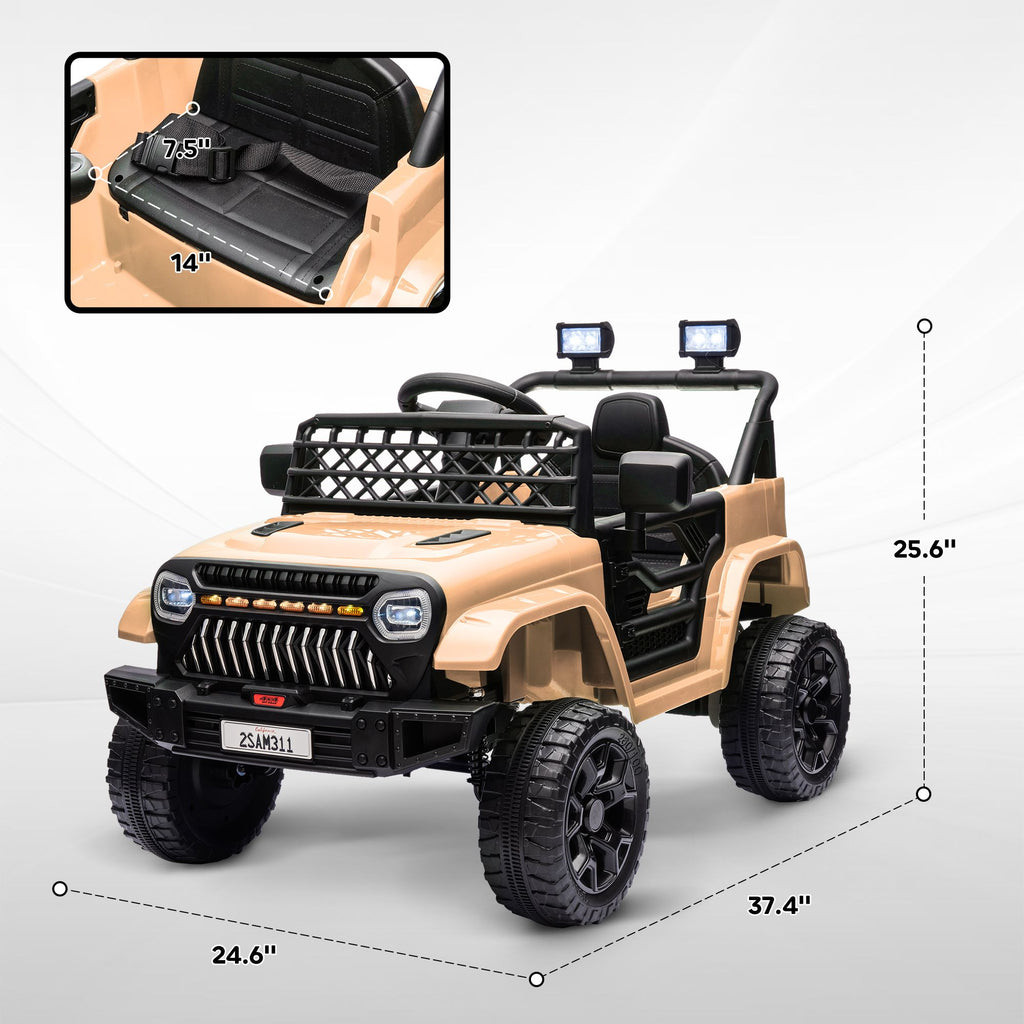 Yeah Depot - Qaba 12V Ride On Truck, Battery Powered Kids Electric Car UTV with 4 Suspension Wheels, Remote Control, 3 Speeds, LED Headlights, Horn, USB Music, Khaki