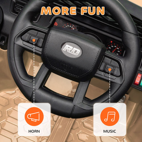 Yeah Depot - Qaba 12V Ride On Truck, Battery Powered Kids Electric Car UTV with 4 Suspension Wheels, Remote Control, 3 Speeds, LED Headlights, Horn, USB Music, Khaki