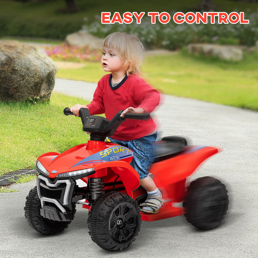 Yeah Depot - Qaba Kids ATV Quad, 6V Ride On Toy with 1.6MPH Max Speed, Rechargeable Battery, 4 Wheeler Battery Powered with Lights, Forward & Reverse for Toddlers, Red