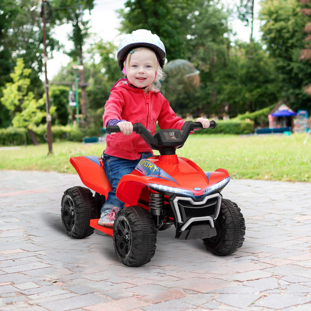 Yeah Depot - Qaba Kids ATV Quad, 6V Ride On Toy with 1.6MPH Max Speed, Rechargeable Battery, 4 Wheeler Battery Powered with Lights, Forward & Reverse for Toddlers, Red