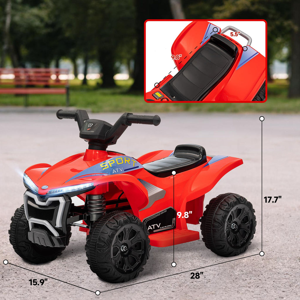 Yeah Depot - Qaba Kids ATV Quad, 6V Ride On Toy with 1.6MPH Max Speed, Rechargeable Battery, 4 Wheeler Battery Powered with Lights, Forward & Reverse for Toddlers, Red