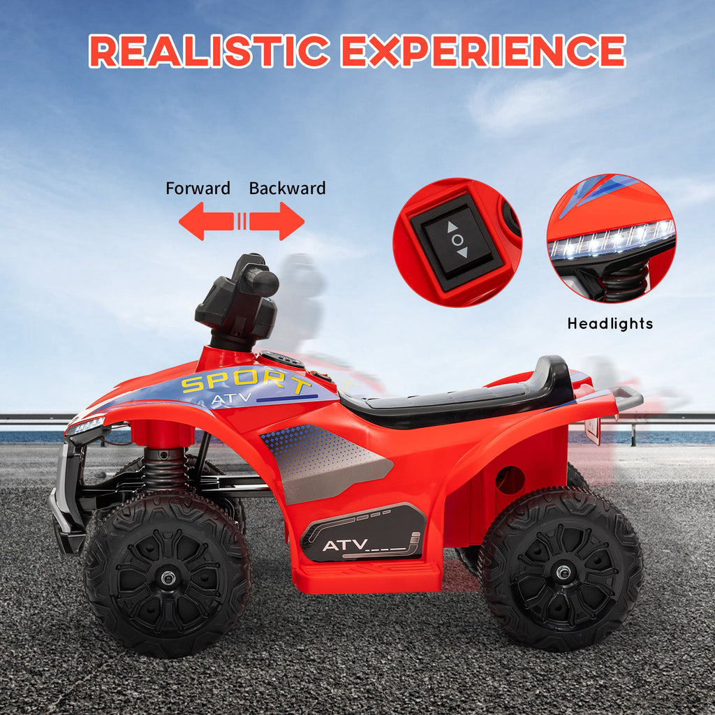 Yeah Depot - Qaba Kids ATV Quad, 6V Ride On Toy with 1.6MPH Max Speed, Rechargeable Battery, 4 Wheeler Battery Powered with Lights, Forward & Reverse for Toddlers, Red