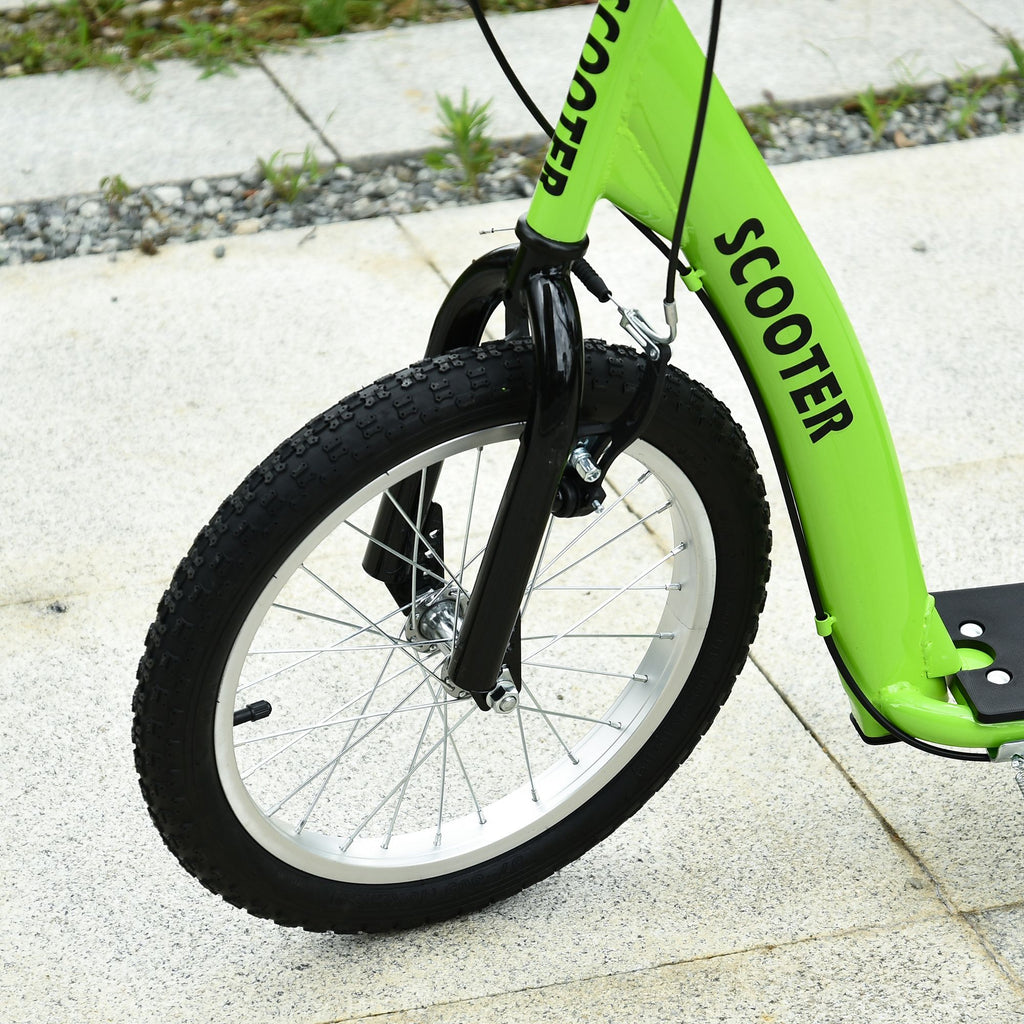 Yeah Depot - Aosom Youth Scooter Kick Scooter for Kids 5+ with Adjustable Handlebar 16'' Front and 12'' Rear Dual Brakes Inflatable Wheels, Green