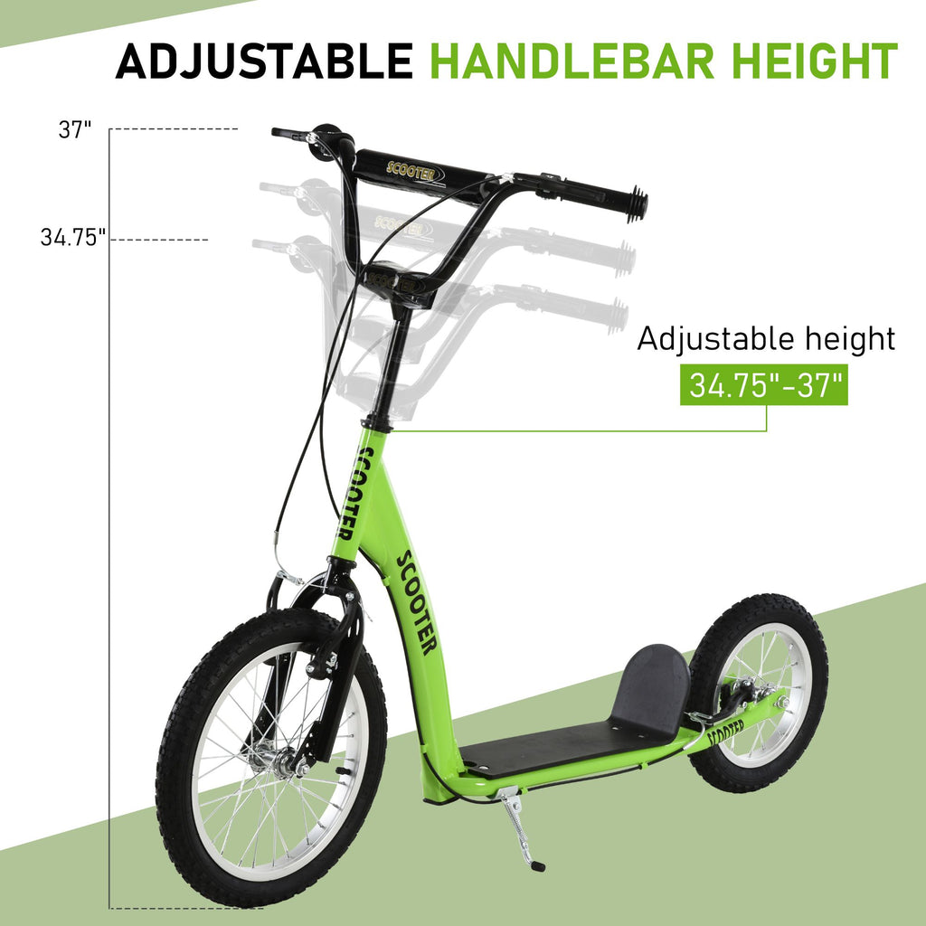 Yeah Depot - Aosom Youth Scooter Kick Scooter for Kids 5+ with Adjustable Handlebar 16'' Front and 12'' Rear Dual Brakes Inflatable Wheels, Green