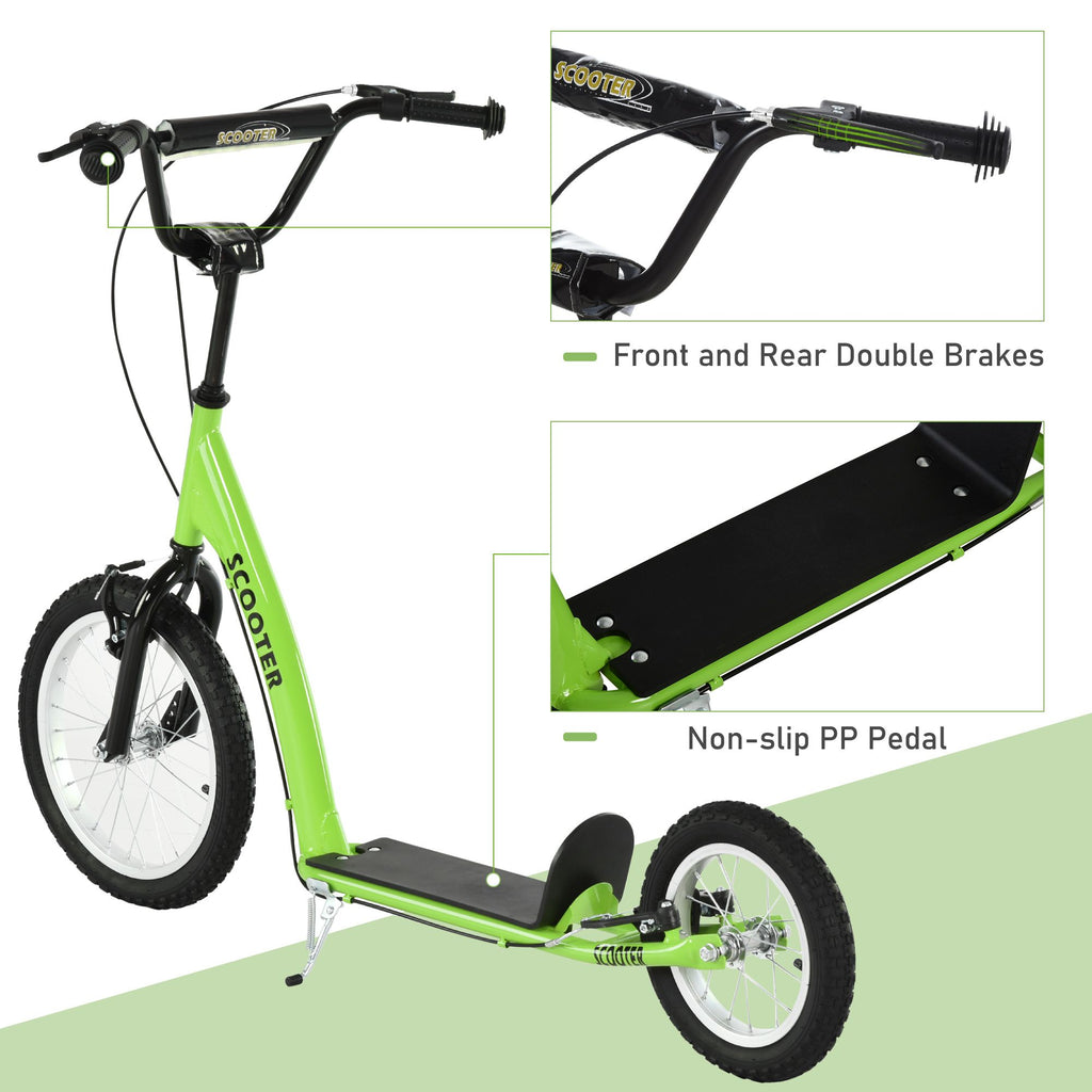 Yeah Depot - Aosom Youth Scooter Kick Scooter for Kids 5+ with Adjustable Handlebar 16'' Front and 12'' Rear Dual Brakes Inflatable Wheels, Green