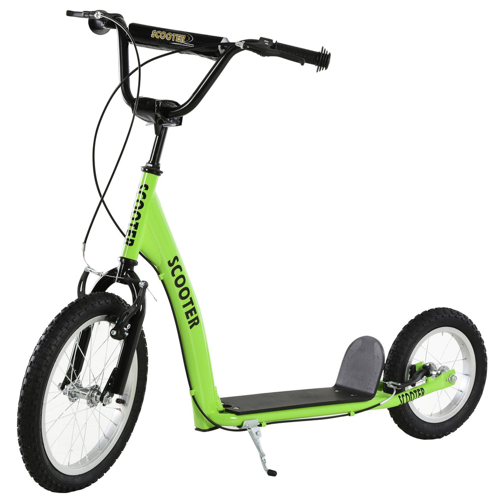 Yeah Depot - Aosom Youth Scooter Kick Scooter for Kids 5+ with Adjustable Handlebar 16'' Front and 12'' Rear Dual Brakes Inflatable Wheels, Green