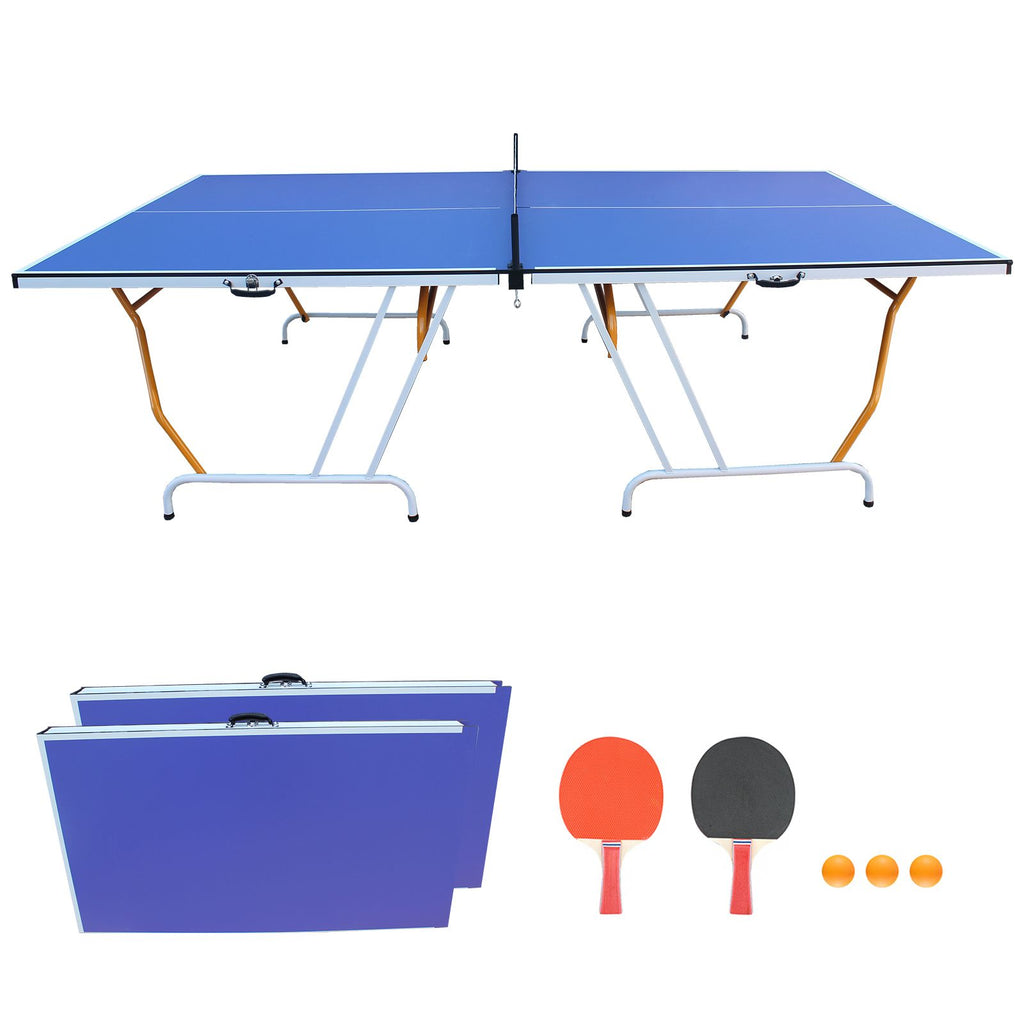 Yeah Depot - 9ft Mid-Size Table Tennis Table Foldable & Portable Ping Pong Table Set for Indoor Games with Net, 2 Table Tennis Paddles and 3 Balls