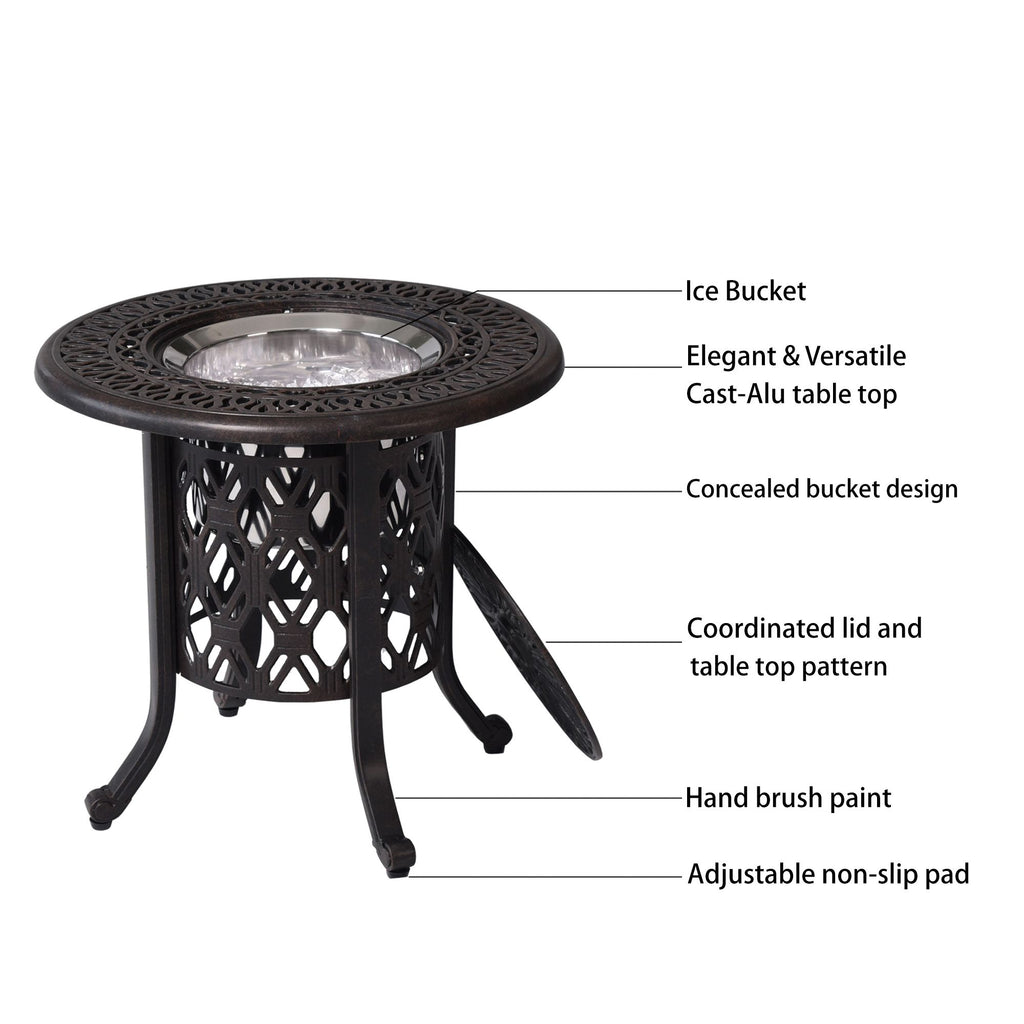 Yeah Depot - Hand Brushed Patina/Bronze Cast Aluminum, Food Grade 304 Stainless Steel Ice Bucket/Pail Table Set