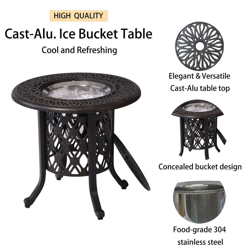 Yeah Depot - Hand Brushed Patina/Bronze Cast Aluminum, Food Grade 304 Stainless Steel Ice Bucket/Pail Table Set