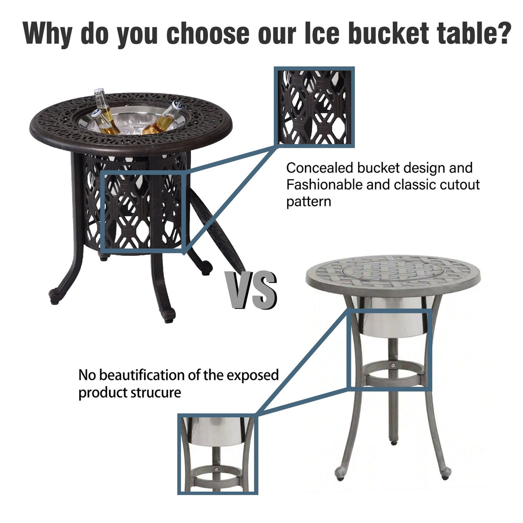 Yeah Depot - Hand Brushed Patina/Bronze Cast Aluminum, Food Grade 304 Stainless Steel Ice Bucket/Pail Table Set